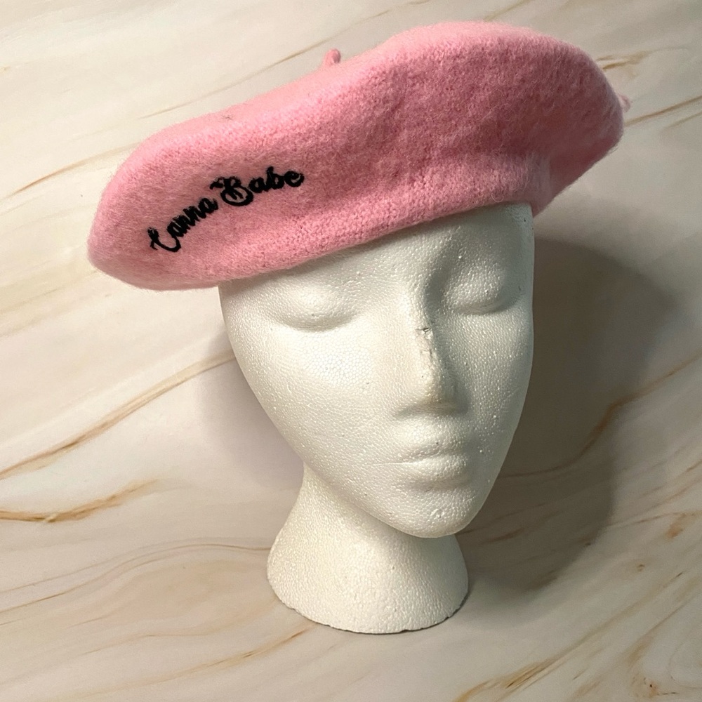 Pink Beret with Embroidered Text
